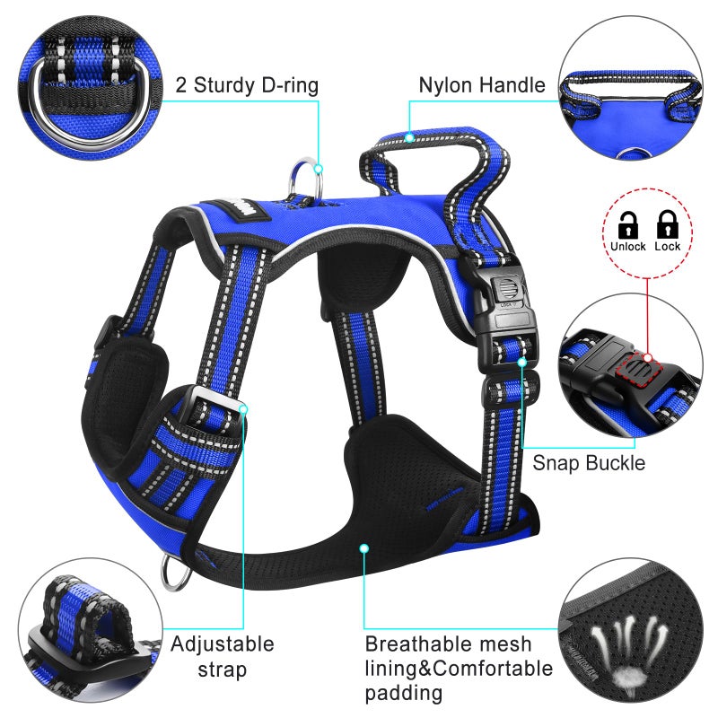 WINSEE Dog Harness No Pull, Pet Harnesses with Dog Collar, Adjustable Reflective Oxford Outdoor Vest, Front/Back Leash Clips for Small, Medium, Large, Extra Large Dogs, Easy Control Handle for Walking - Image 5
